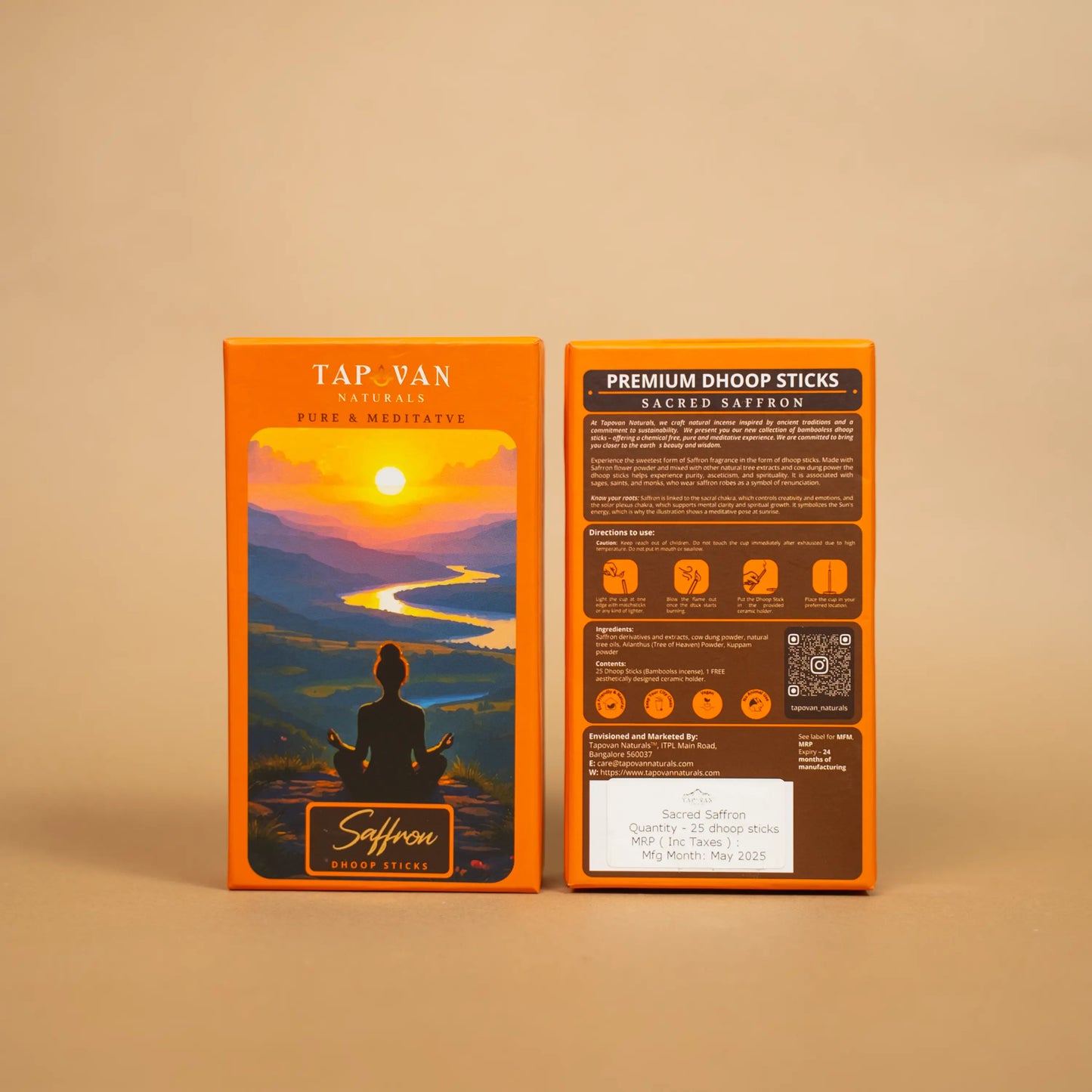 Sacred Saffron Luxury Bambooless Dhoop Sticks, Deep meditation and serene