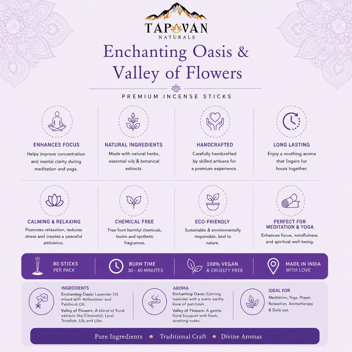 Enchanting Oasis & Valley of Flowers Incense Sticks Pack of 4