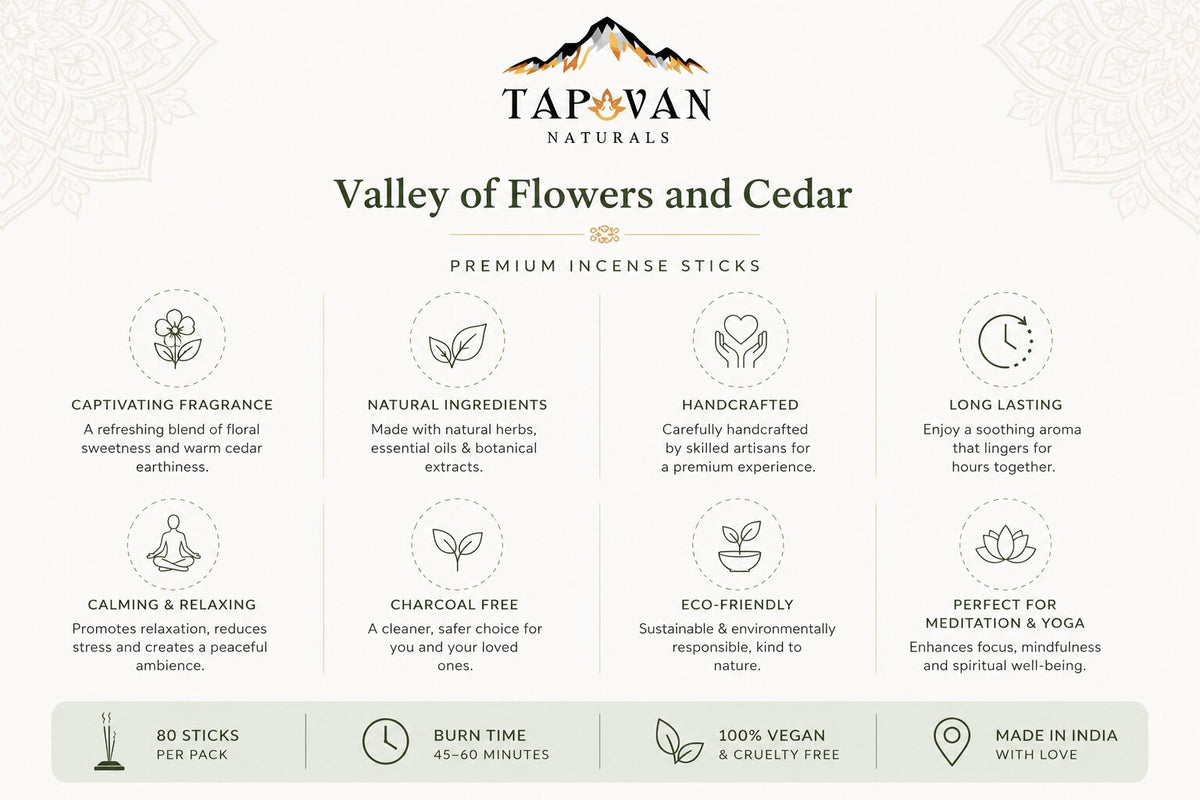 Valley of Flowers and Cedar Incense Sticks Pack with Stick Stand