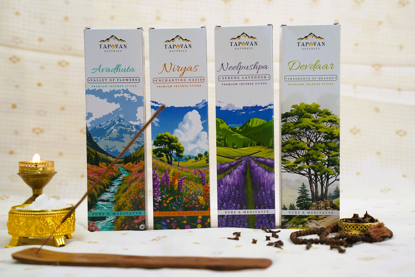 PREMIUM FOREST & FLORA COLLECTION (160 Sticks, Pack of 4) -  VALLEY OF FLOWERS, ENCHANTING OASIS, LAVENDER, DEVDAAR