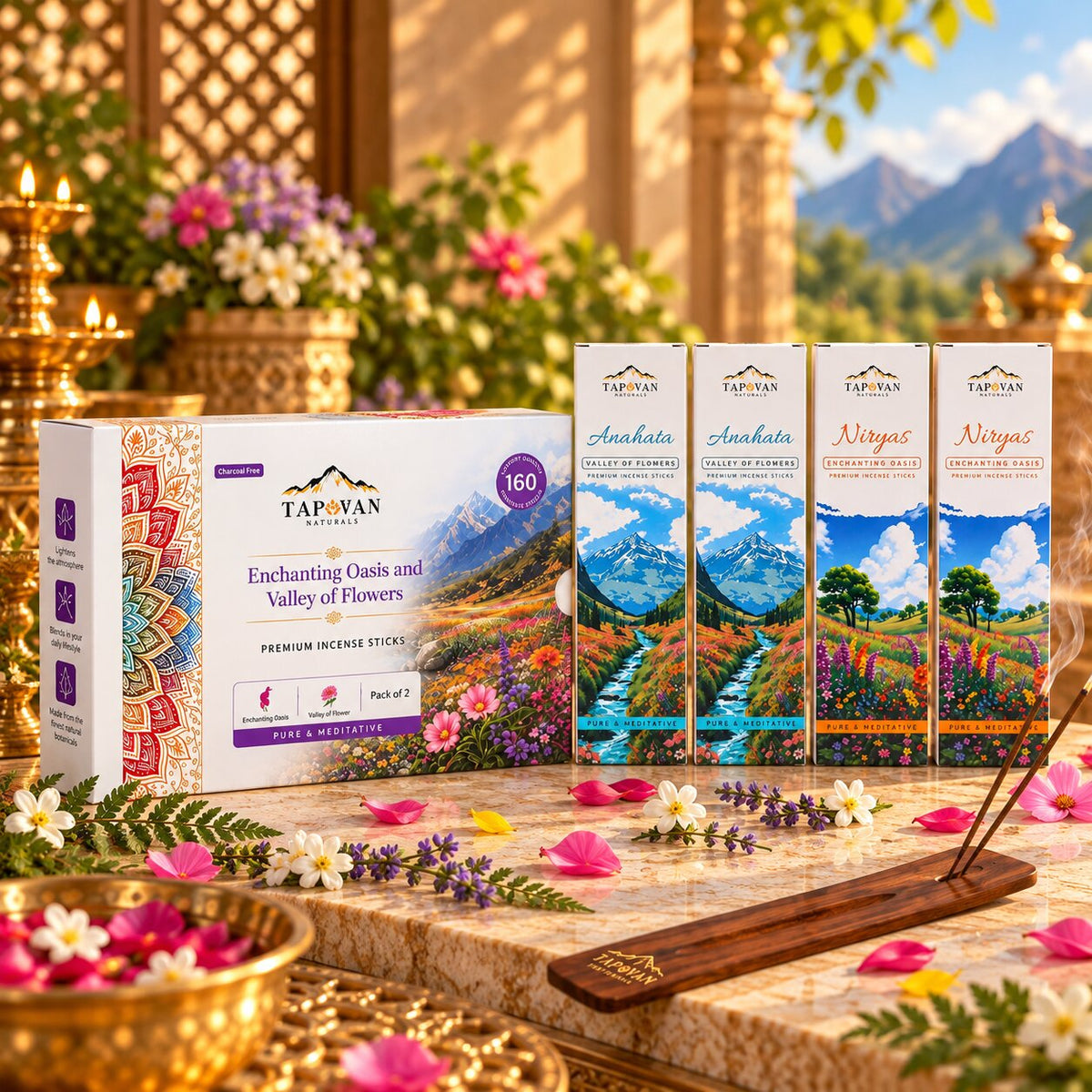 Enchanting Oasis & Valley of Flowers Incense Sticks Pack of 4
