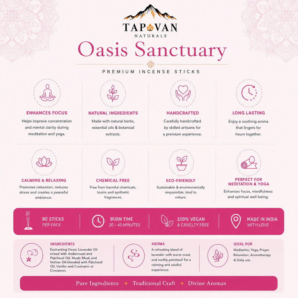 Oasis Flora and Sanctuary Musk Incense Sticks Pack with Stick Stand