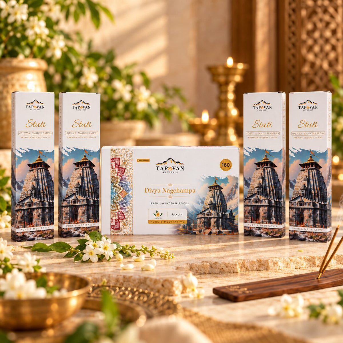 Nagchampa Incense Sticks Pack of 4 with Stick Stand
