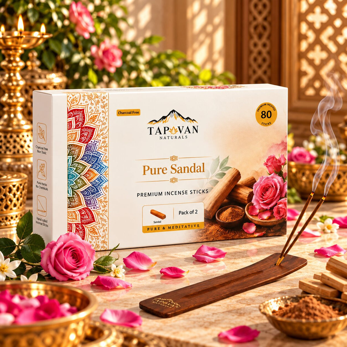Pure Sandalwood Incense Sticks Pack of 2 with Stick Stand