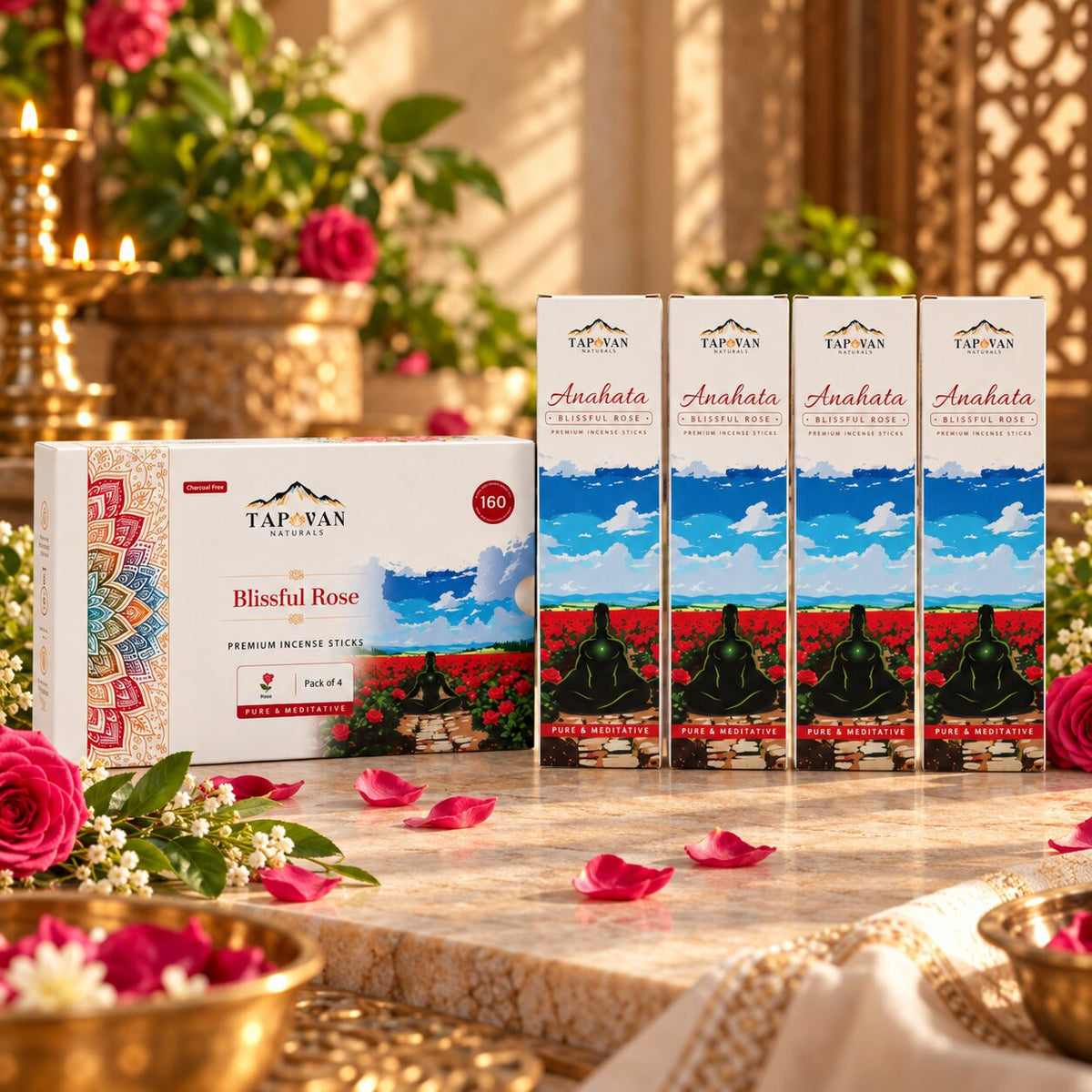 Rose Incense Sticks Pack of 4 with Stick Stand