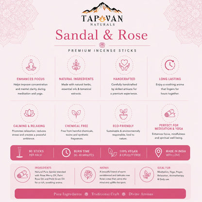 Sandal & Rose Incense Sticks Pack of 4 with Stick Stand