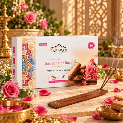 Sandal & Rose Incense Sticks Pack of 4 with Stick Stand
