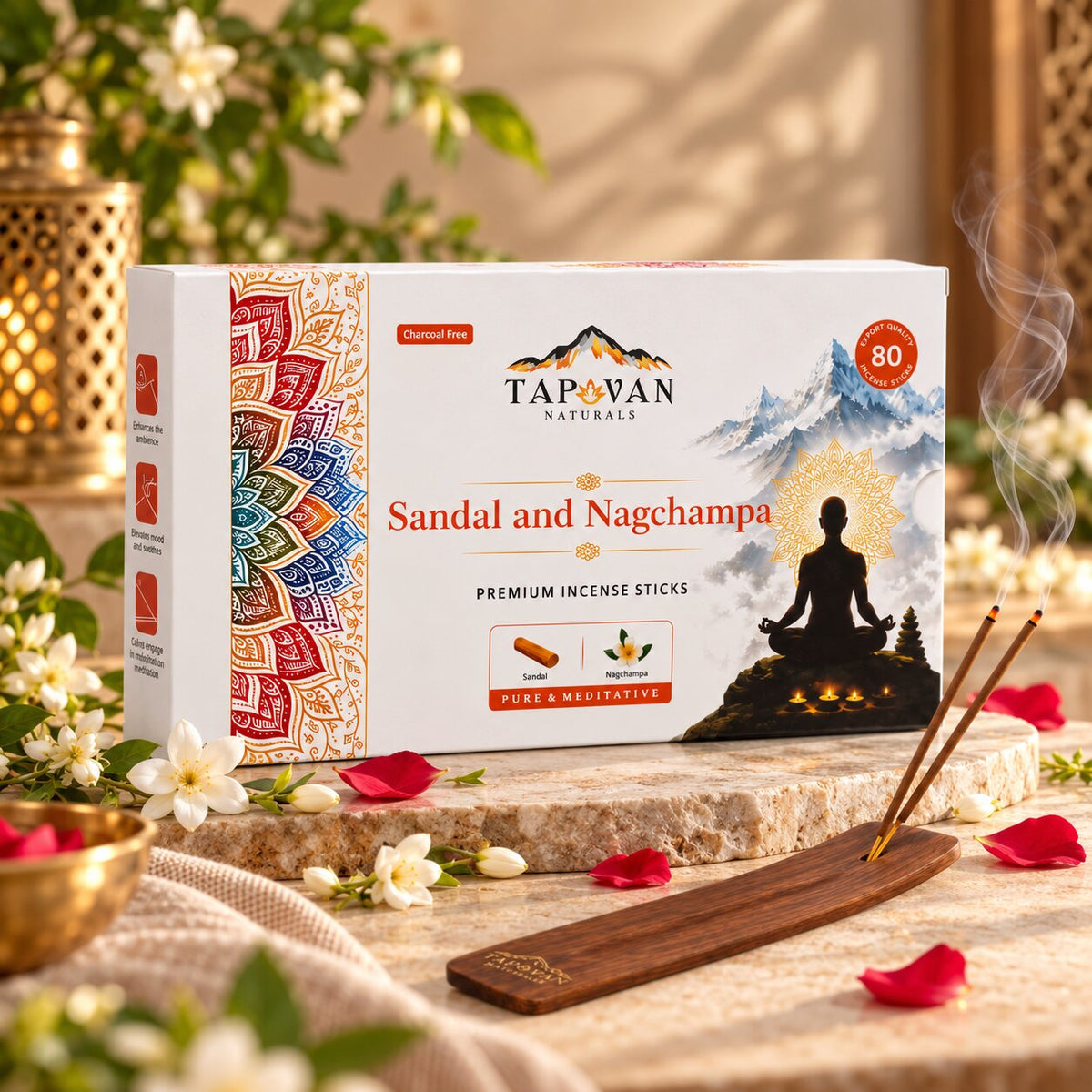Sandalwood and Nagchampa Incense Sticks Pack with Stick Stand