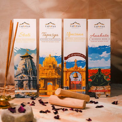Sandalwood, Rose, Nagchampa and Sanctuary Musk Incense Sticks Pack