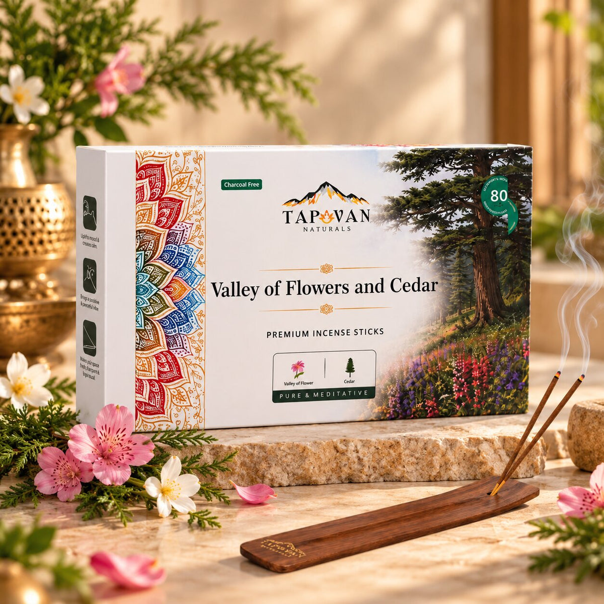 Valley of Flowers and Cedar Incense Sticks Pack with Stick Stand
