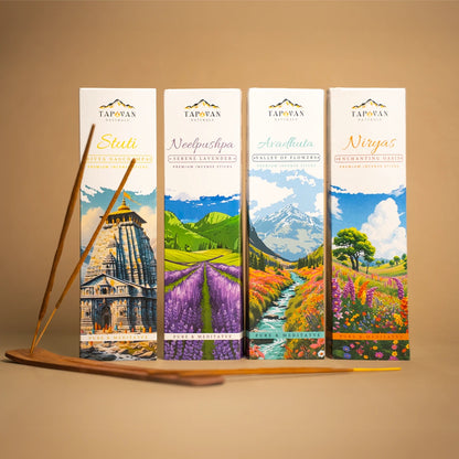 LUXURY FLORAL EXTRAVAGANZA COLLECTION (160 Sticks, Pack of 4) NAGCHAMPA, VALLEY OF FLOWERS, ENCHANTING OASIS AND LAVENDER